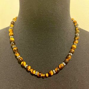Handmade tiger’s eye necklace with silver accents